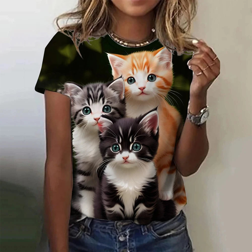 "Kawaii Kitty" Cat 3D Print Graphic T-Shirt